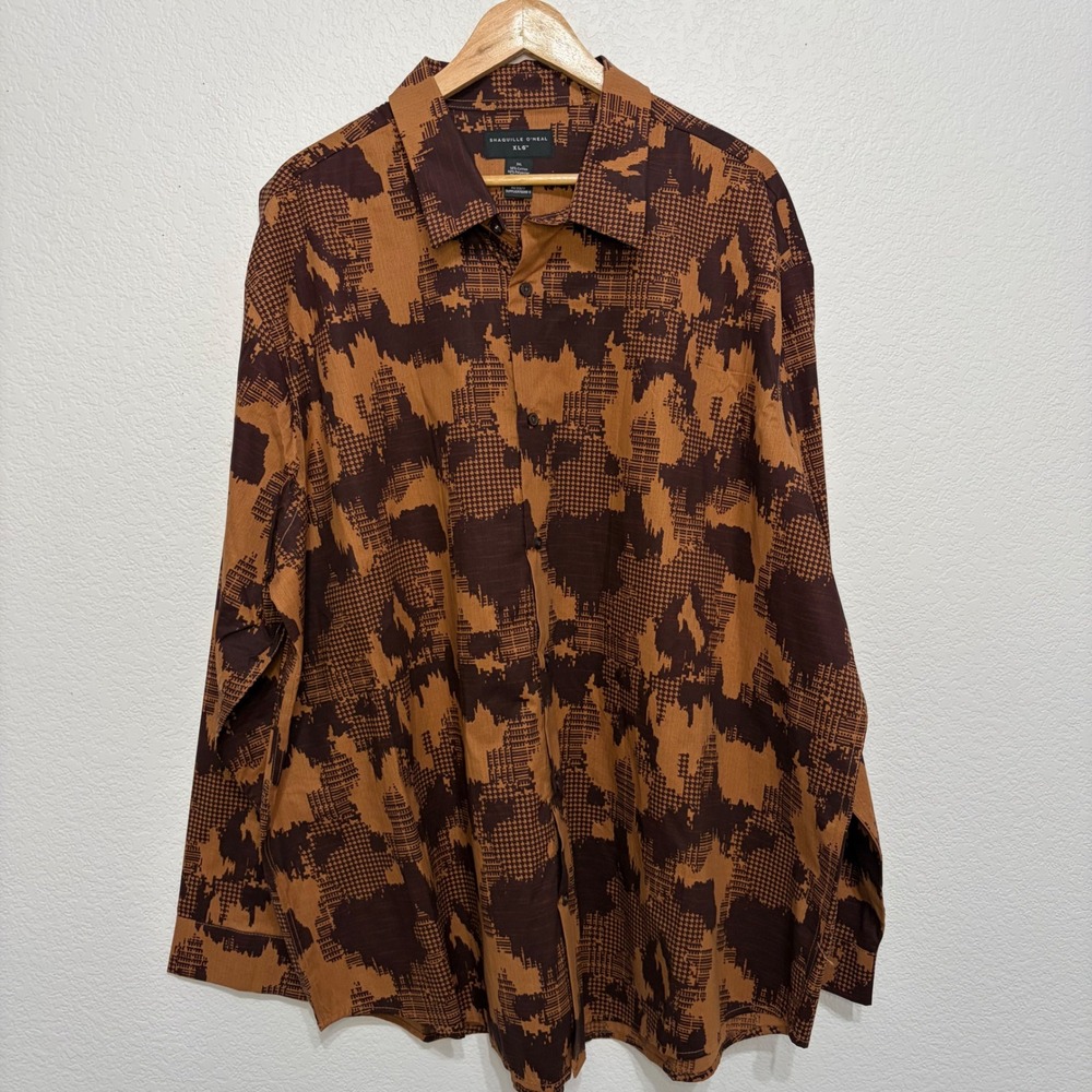 Shaquille O'Neal XLG Mens 3XL Rich Maple Camo Button Down Shirt Long Sleeve NEW